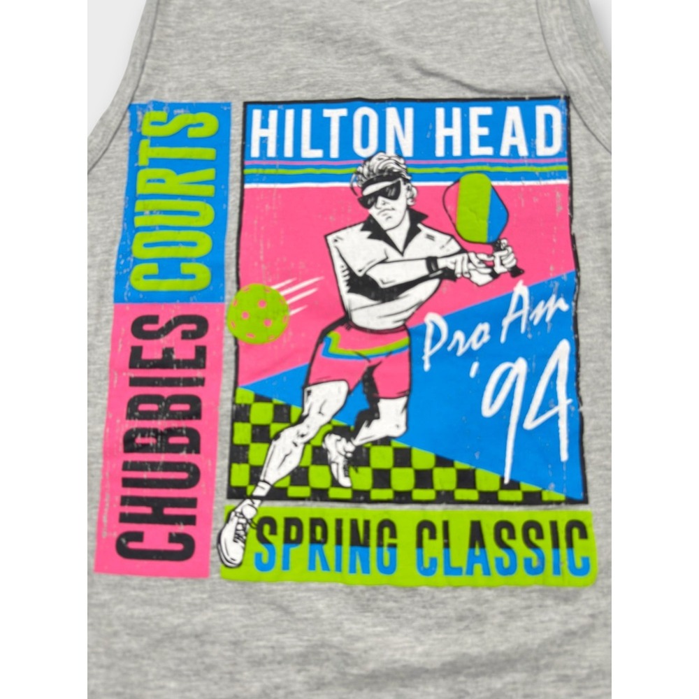 Chubbies Tank Top Small Hilton Head Pro Am 94 Graphic Gray Retro Courts 90s Vibe